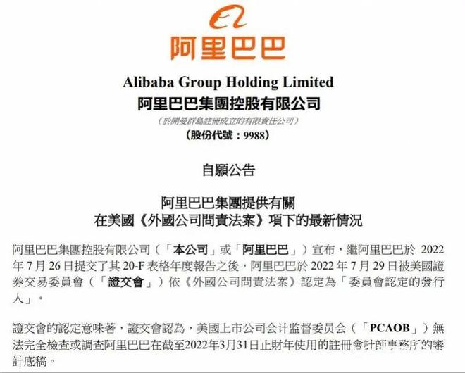 阿里巴巴被美证交会认定_纽交所上市公司年报_阿里巴巴两地上市地位