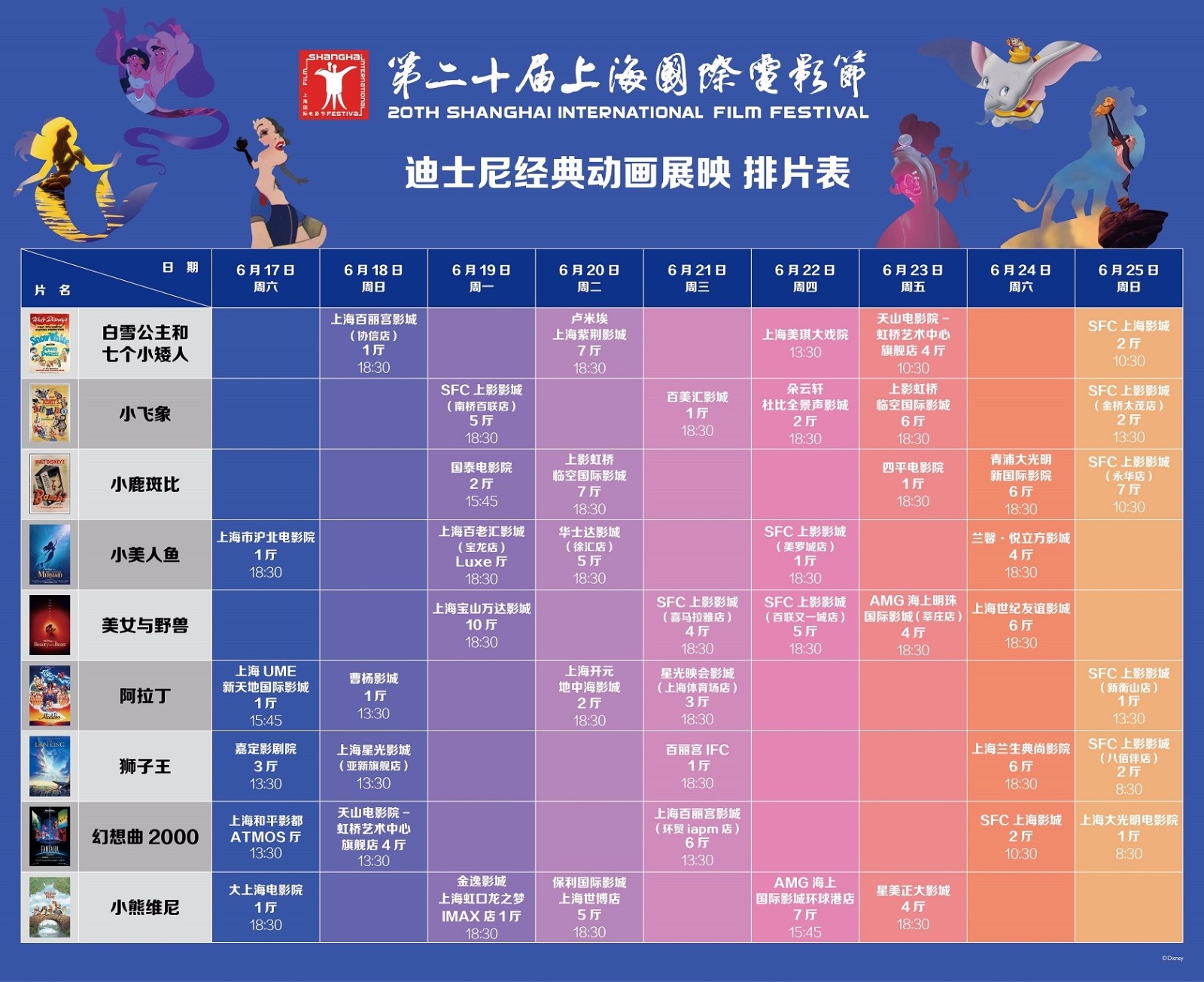 上海国际电影节 迪士尼经典动画展映 排片表_华特迪士尼 北京